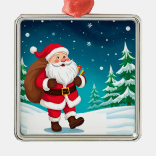 Santa Claus Walking Joyfully in a Snowy Winter Metal Ornament