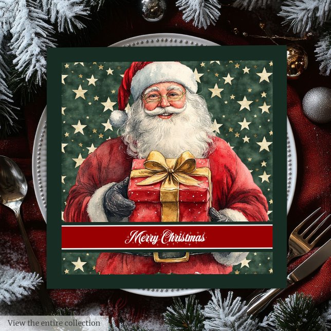 Santa Claus Watercolor Holiday Dinner Napkins (Santa Claus Watercolor Holiday Dinner Napkins)