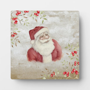 Santa Claus Watercolor Vintage Christmas Plaque