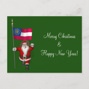 Santa Claus Waving Flag Of Georgia Holiday Postcard