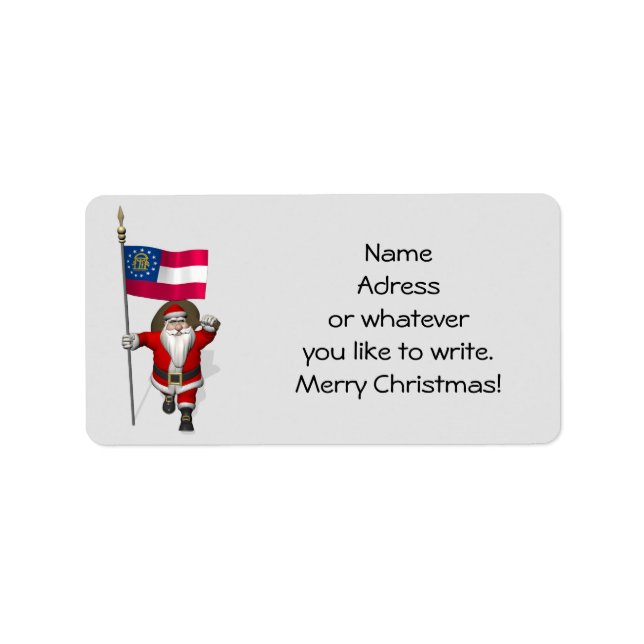Santa Claus Waving Flag Of Georgia Label (Front)