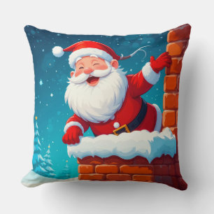 Santa Claus Waving Joyfully in Chimney Cushion
