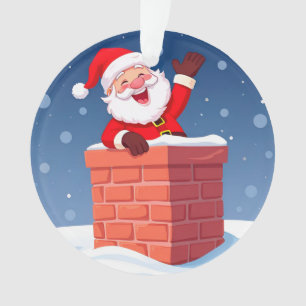 Santa Claus Waving Joyfully in Chimney Ornament