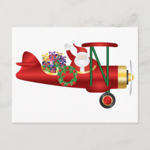 Santa Claus Waving on Biplane with Gifts Postcard