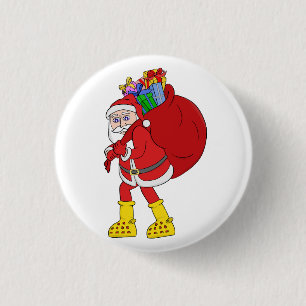 Santa Claus Wearing Big Yellow Boots 3 Cm Round Badge