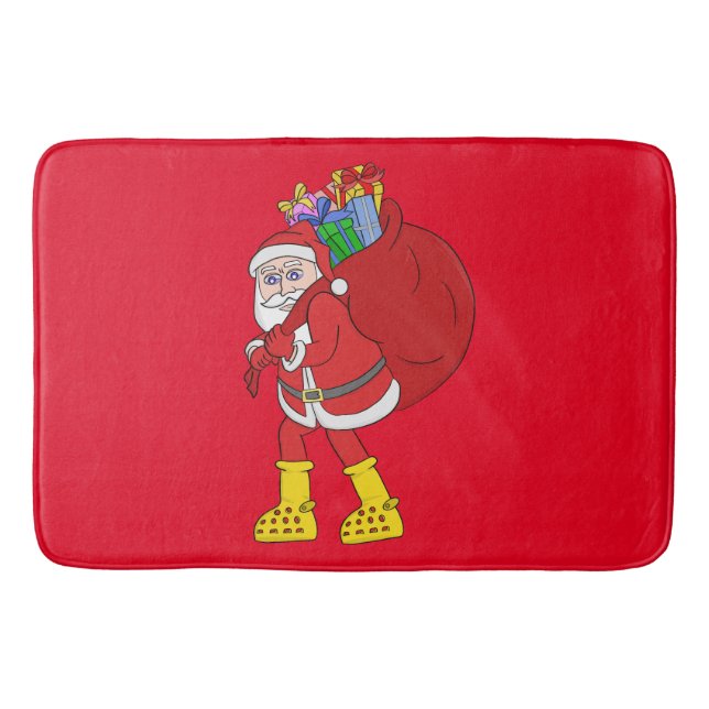 Santa Claus Wearing Big Yellow Boots Bath Mat (Front)