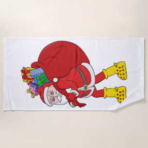 Santa Claus Wearing Big Yellow Boots Beach Towel