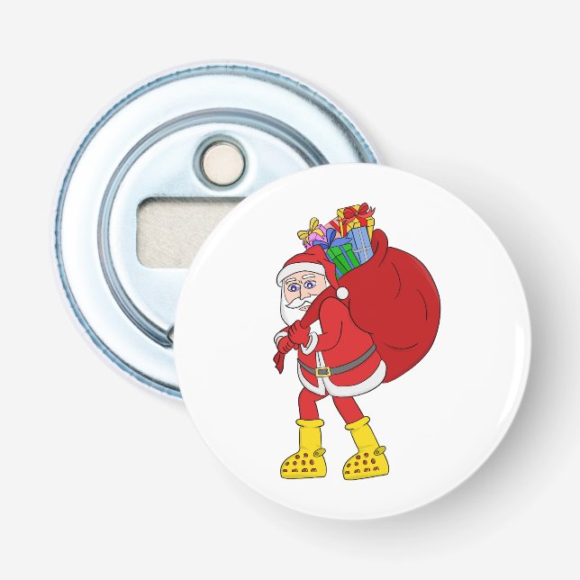 Santa Claus Wearing Big Yellow Boots Bottle Opener (Front)