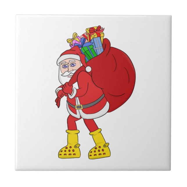 Santa Claus Wearing Big Yellow Boots Ceramic Tile (Front)