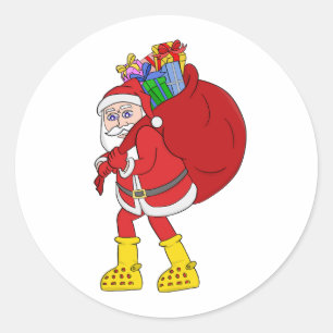 Santa Claus Wearing Big Yellow Boots Classic Round Sticker