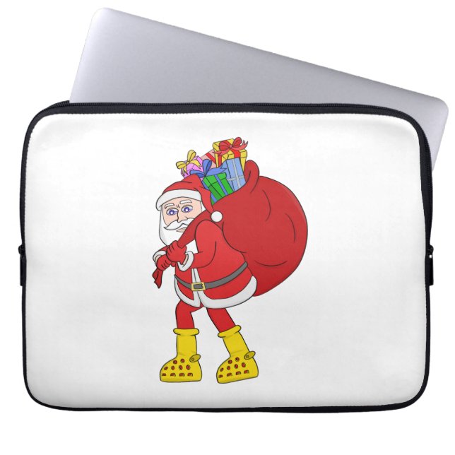 Santa Claus Wearing Big Yellow Boots Laptop Sleeve (Front)