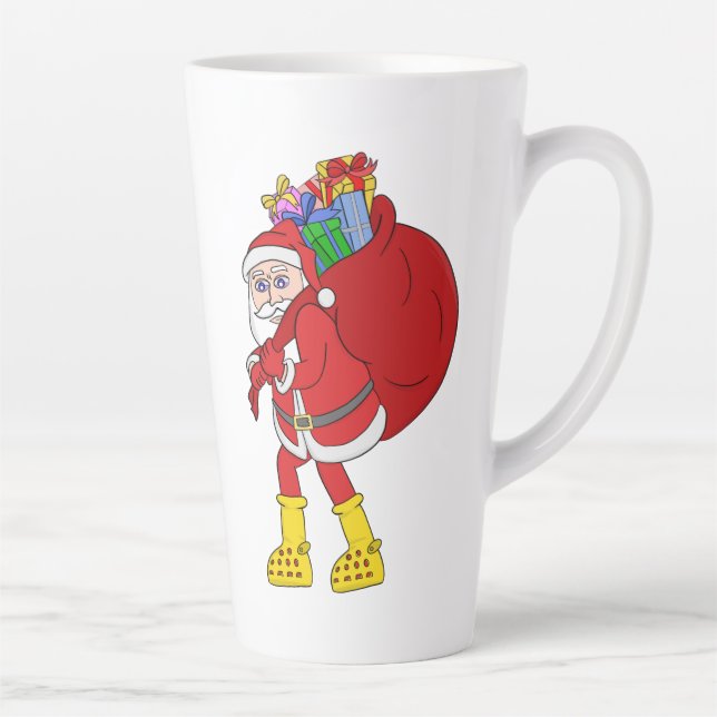 Santa Claus Wearing Big Yellow Boots Latte Mug (Right)