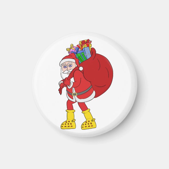 Santa Claus Wearing Big Yellow Boots Magnet (Front)