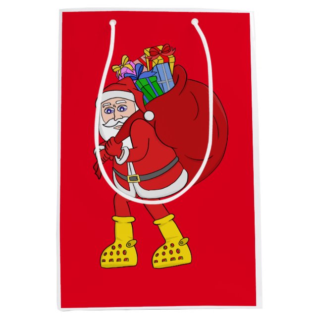 Santa Claus Wearing Big Yellow Boots Medium Gift Bag (Front)
