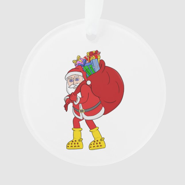 Santa Claus Wearing Big Yellow Boots Ornament (Front)