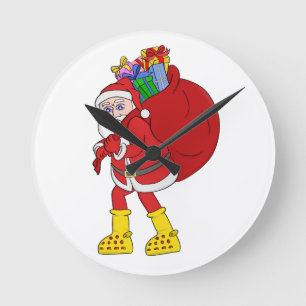 Santa Claus Wearing Big Yellow Boots Round Clock