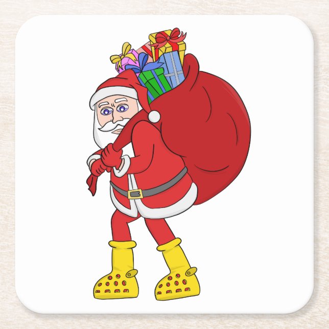 Santa Claus Wearing Big Yellow Boots Square Paper Coaster (Front)