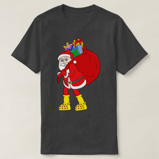 Santa Claus Wearing Big Yellow Boots T-Shirt (Design Front)