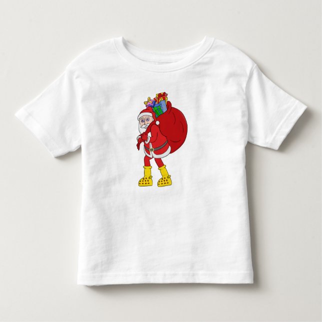 Santa Claus Wearing Big Yellow Boots Toddler T-Shirt (Front)