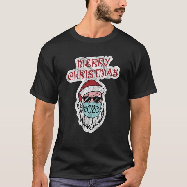 Santa Claus Wearing Face Mask Merry Christmas 2020 T-Shirt (Front)