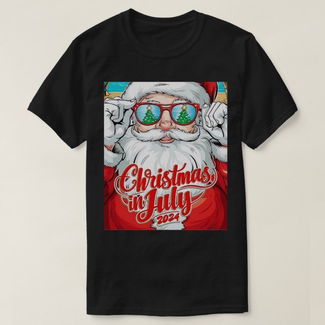 Santa Claus wearing sunglasses with a reflection o T-Shirt (Design Front)