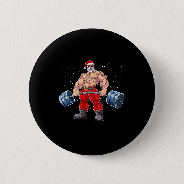 Santa Claus Weightlifting Fitness Christmas Bodybu 6 Cm Round Badge (Front)
