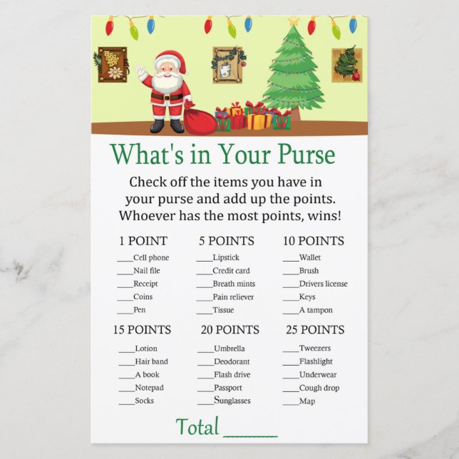 Santa Claus What's in your purse game (Front)