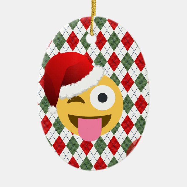 santa claus wink emoji ceramic ornament (Front)