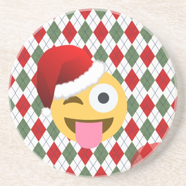 santa claus wink emoji coaster (Front)