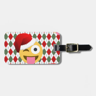 santa claus wink emoji luggage tag