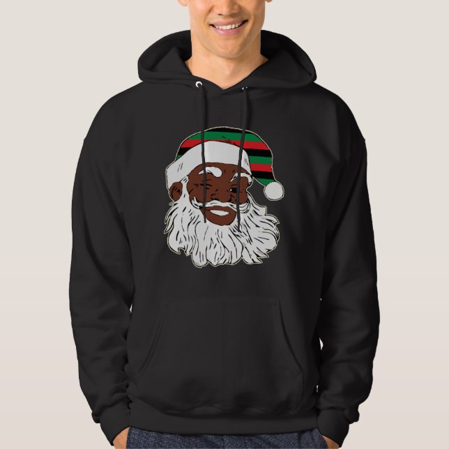 Santa Claus Winking Christmas Pan African Flag Hat Hoodie (Front)