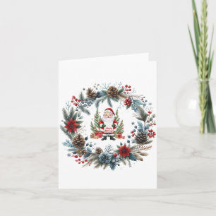 Santa Claus Winter Wreath Happy Holidays Card