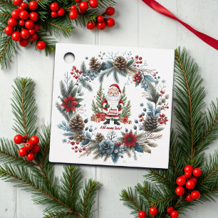 Santa Claus Winter Wreath Happy Holidays Favour Tags