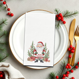 Santa Claus Winter Wreath Happy Holidays Napkin