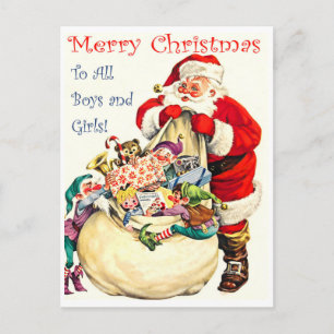 Santa Claus with a bag full of toys, vintage Postcard