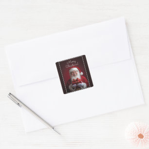 Santa Claus with a gift Christmas design Square Sticker