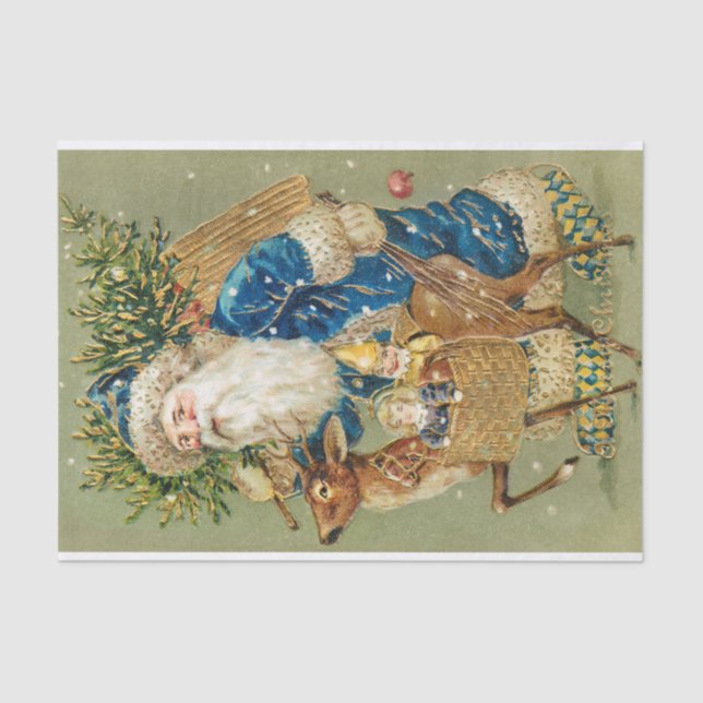 Santa Claus with a Reindeer Carrying Toys Tissue Paper (Front)