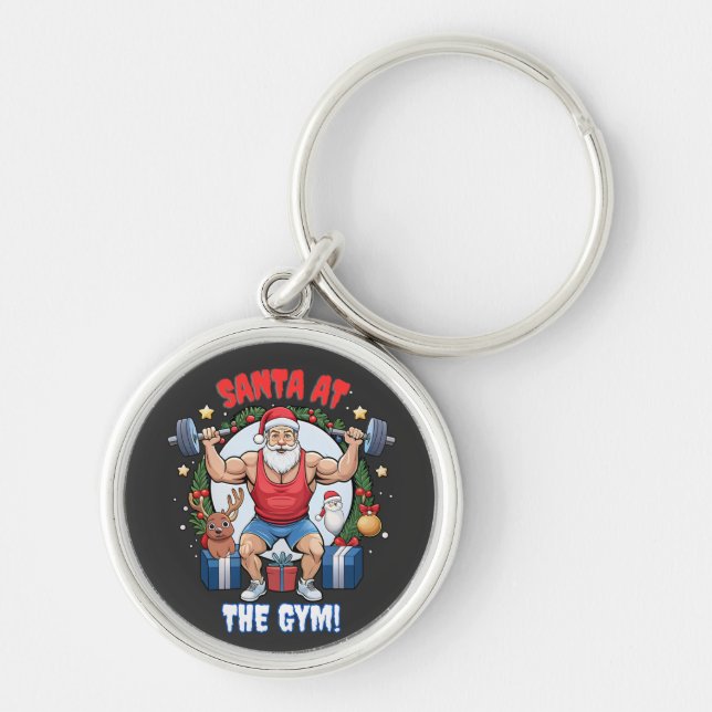Santa Claus with a Twist – Gym Santa Holiday humou Key Ring (Front)