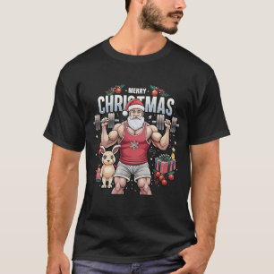 Santa Claus with a Twist – Gym Santa Holiday T-Shirt