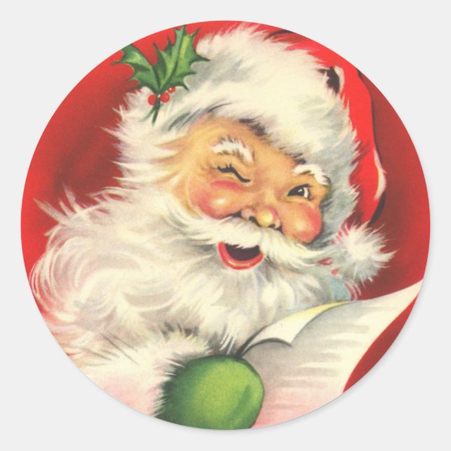 Santa Claus with a Wink Classic Round Sticker (Front)