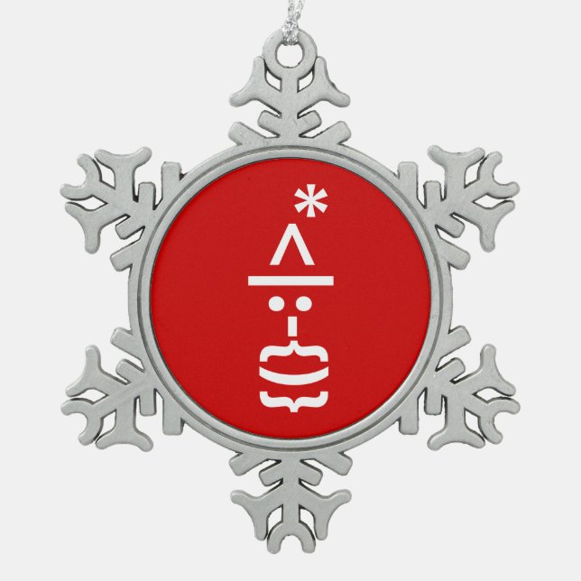 Santa Claus with Beard Christmas Emoticon Snowflake Pewter Christmas Ornament (Front)
