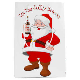 Santa Claus With Beer Bottle Medium Gift Bag