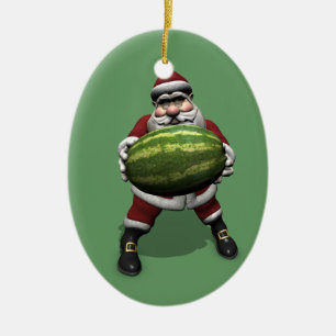 Santa Claus With Big Watermelon Ceramic Tree Decoration