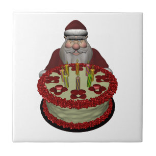 Santa Claus With Birthday Cake Ceramic Tile