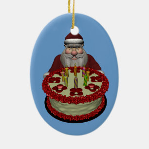 Santa Claus With Birthday Cake Ceramic Tree Decoration