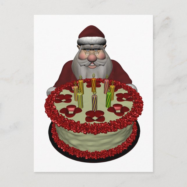 Santa Claus With Birthday Cake Holiday Postcard (Front)