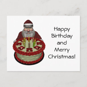 Santa Claus With Birthday Cake Holiday Postcard