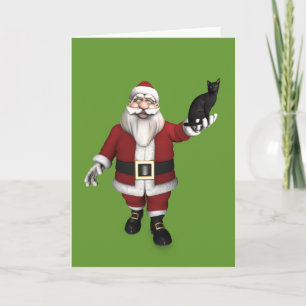 Santa Claus With Black Cat Holiday Card