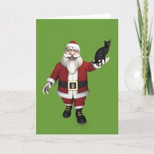 Santa Claus With Black Cat Holiday Card