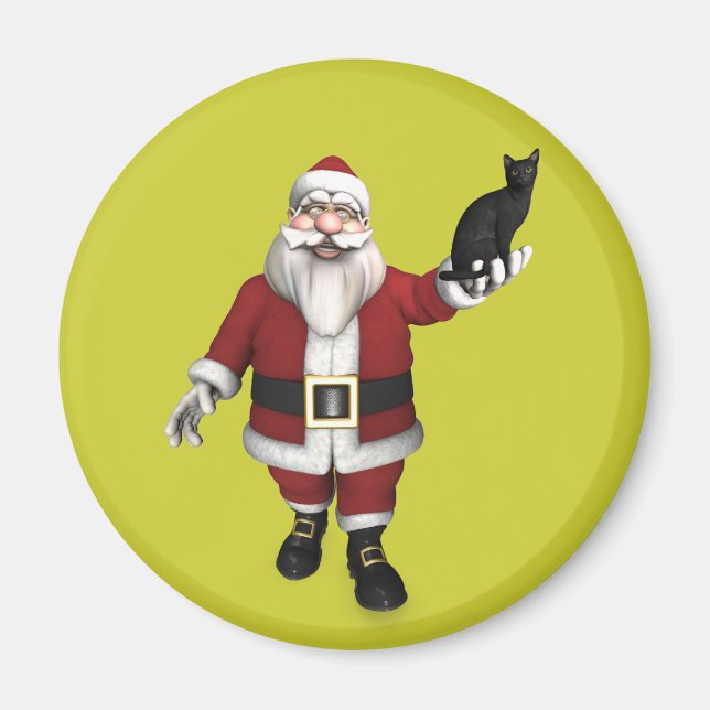 Santa Claus With Black Cat Magnet (Front)